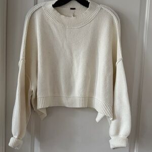 Free People Easy Street Crop Pullover Sweater Oversized Rib Crewneck cream